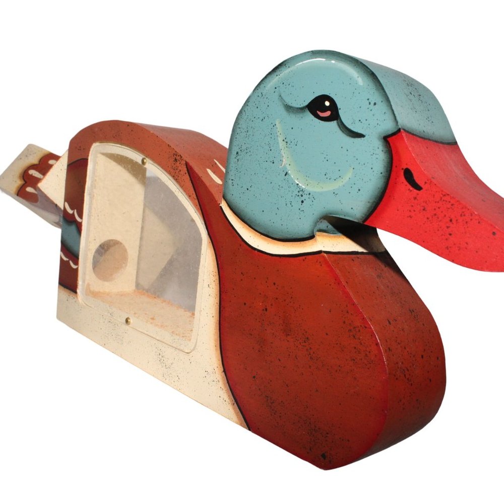 Vintage Handmade Hand Painted Mallard Duck Clear Sides Coin Money Piggy Bank - Picture 4 of 11